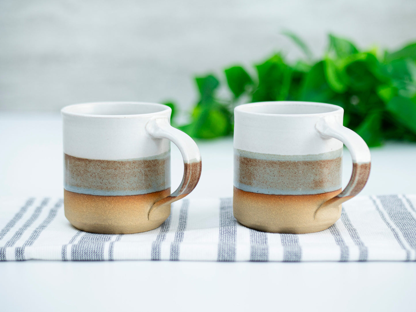 Handmade Ceramic Coffee Tea Mug Brown-Blue White 12-14 oz Earthy Rustic Modern Aesthetic Unique Pottery Contemporary Dinnerware Decor Gift