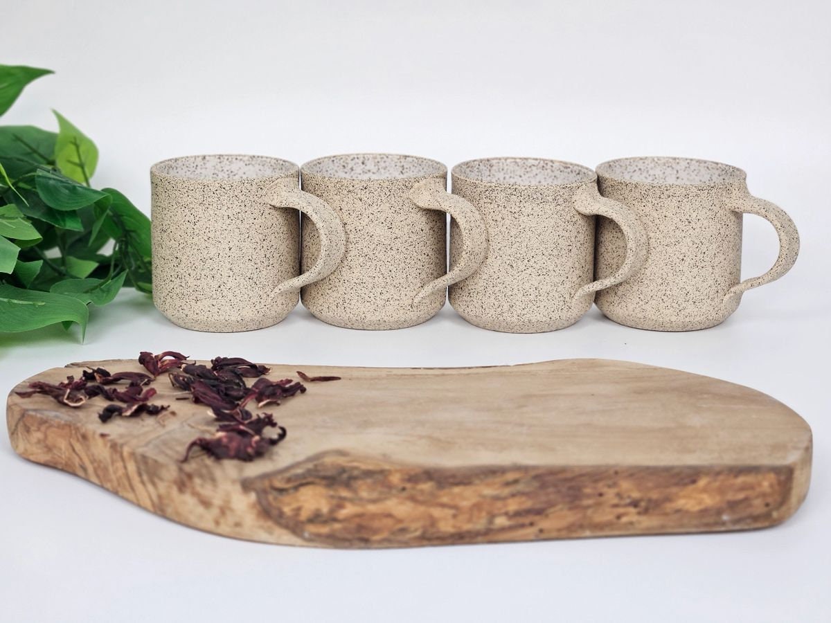 Handmade Ceramic Coffee Tea Mug Small Speckled White 8-10 oz Earthy Rustic Modern Aesthetic Unique Pottery Contemporary Dinnerware Stoneware