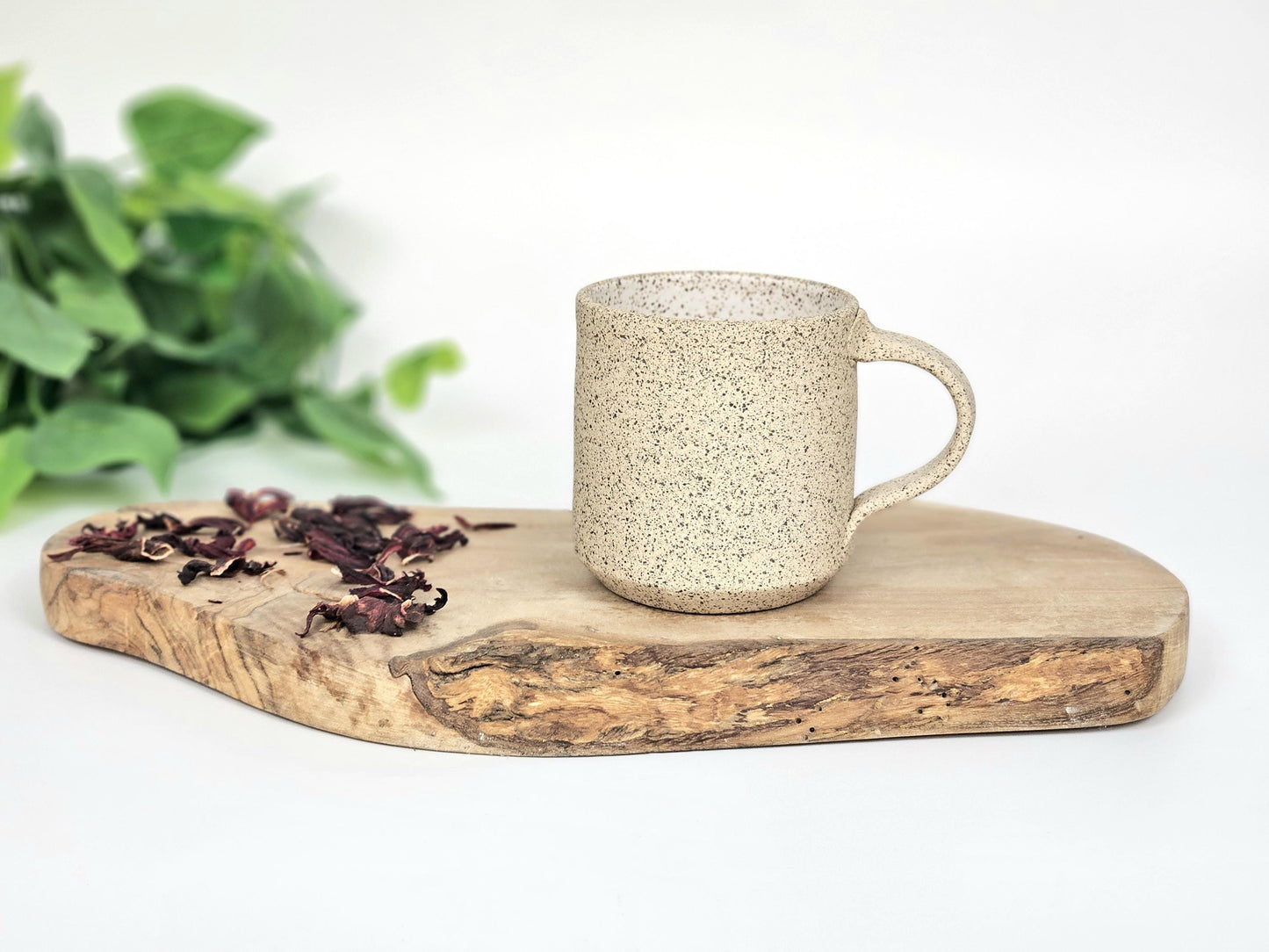 Handmade Ceramic Coffee Tea Mug Small Speckled White 8-10 oz Earthy Rustic Modern Aesthetic Unique Pottery Contemporary Dinnerware Stoneware