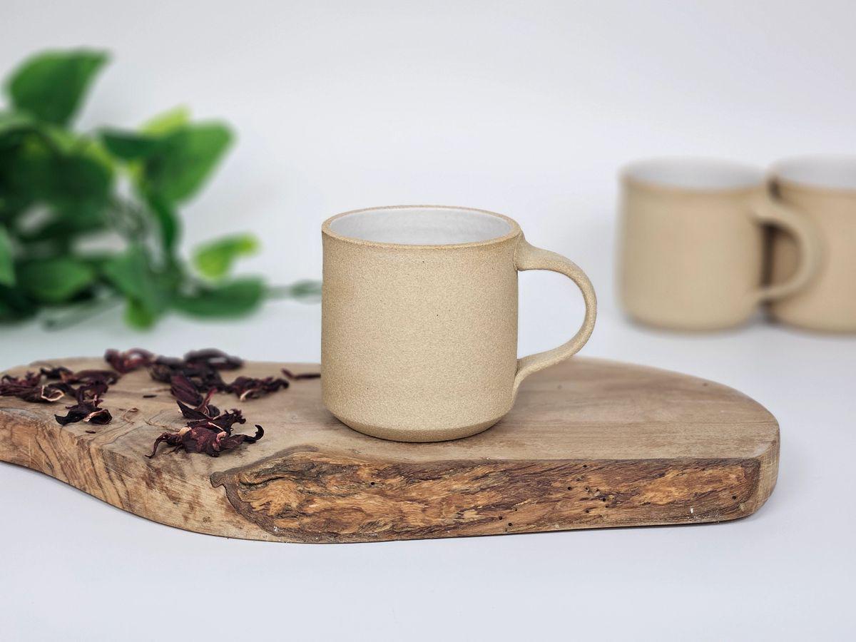 Handmade Ceramic Coffee Tea Mug Small Sandy White 8-10 oz Earthy Rustic Modern Aesthetic Unique Pottery Contemporary Dinnerware Stoneware