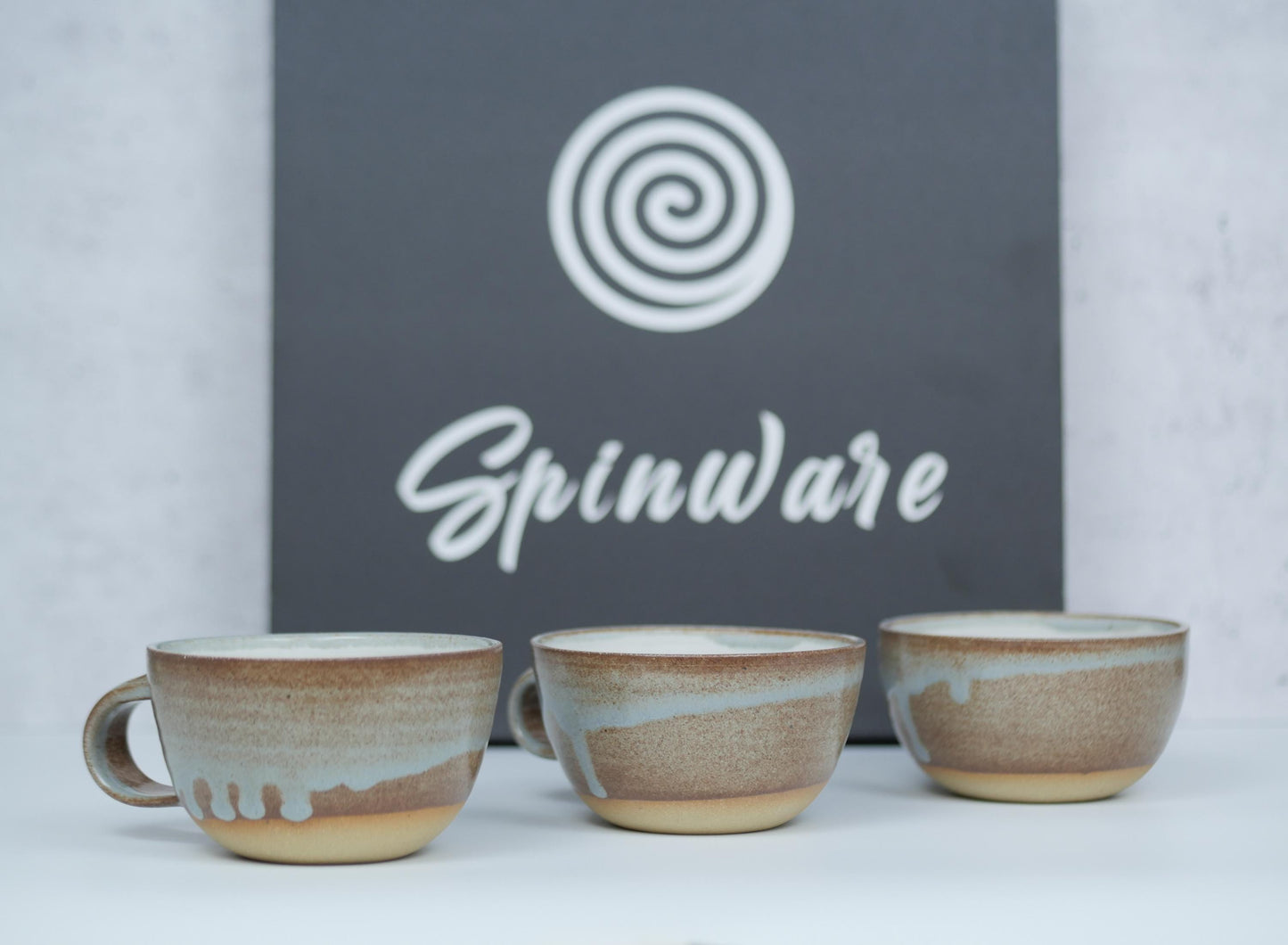 Cappuccino Cup, Latte Cup: Brown-Blue/White, approximately 8-10 oz, Stoneware, Handmade