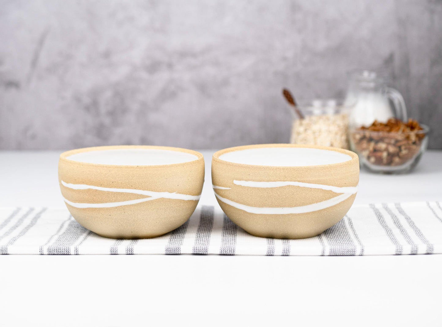 Breakfast Soup Salad Small Bowl: White/Sandy, Stoneware, Handmade Aesthetic Modern Cereal Oatmeal Bowl Stoneware Decor Artisian Unique Bowl