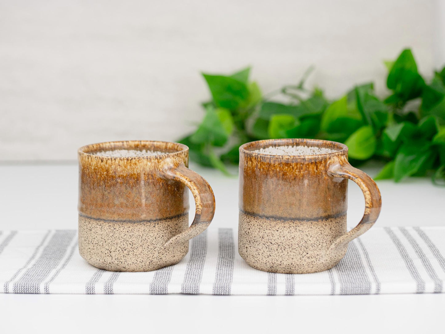 Handmade Ceramic Coffee Tea Office Mug Speckled Brown White 12-14 oz Earthy Modern Aesthetic Unique Pottery Contemporary Dinnerware Decor