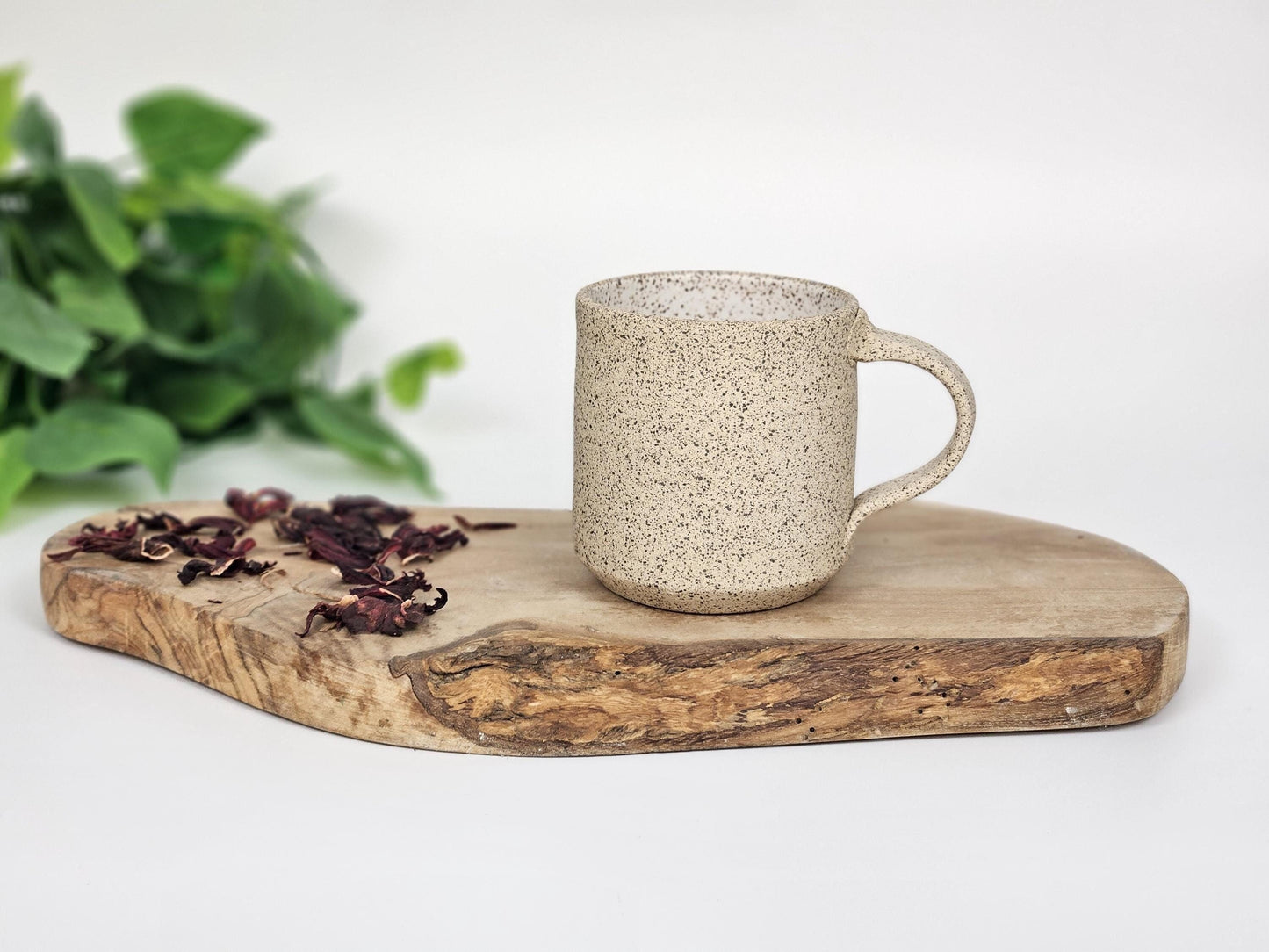 Handmade Ceramic Coffee Tea Mug Small Speckled White 8-10 oz Earthy Rustic Modern Aesthetic Unique Pottery Contemporary Dinnerware Stoneware
