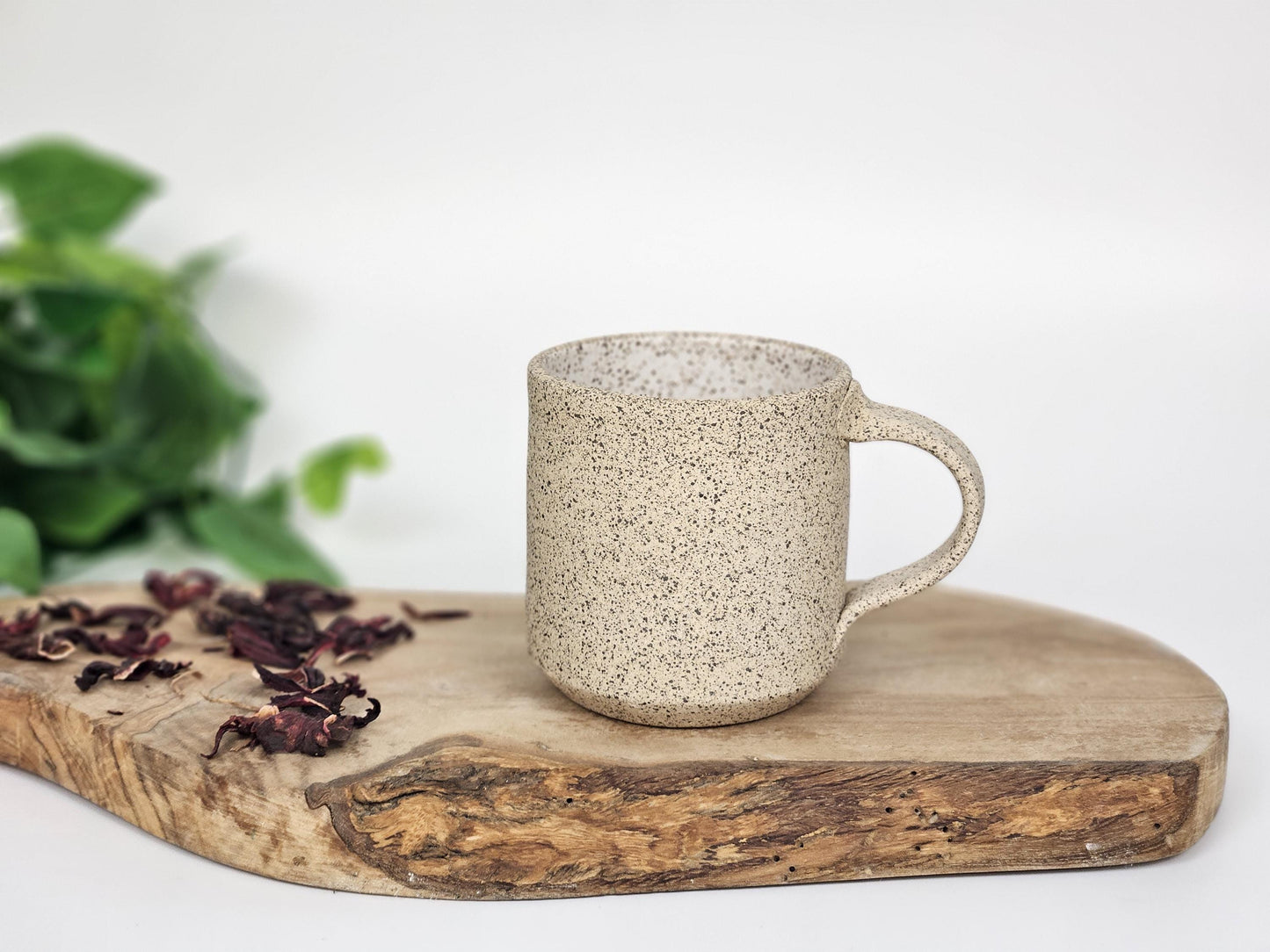Handmade Ceramic Coffee Tea Mug Small Speckled White 8-10 oz Earthy Rustic Modern Aesthetic Unique Pottery Contemporary Dinnerware Stoneware