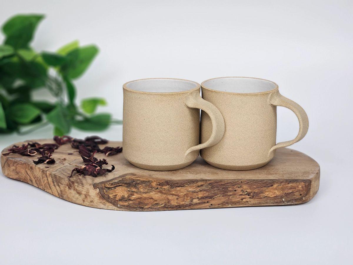 Handmade Ceramic Coffee Tea Mug Small Sandy White 8-10 oz Earthy Rustic Modern Aesthetic Unique Pottery Contemporary Dinnerware Stoneware