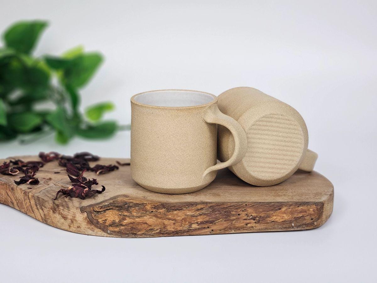 Handmade Ceramic Coffee Tea Mug Small Sandy White 8-10 oz Earthy Rustic Modern Aesthetic Unique Pottery Contemporary Dinnerware Stoneware