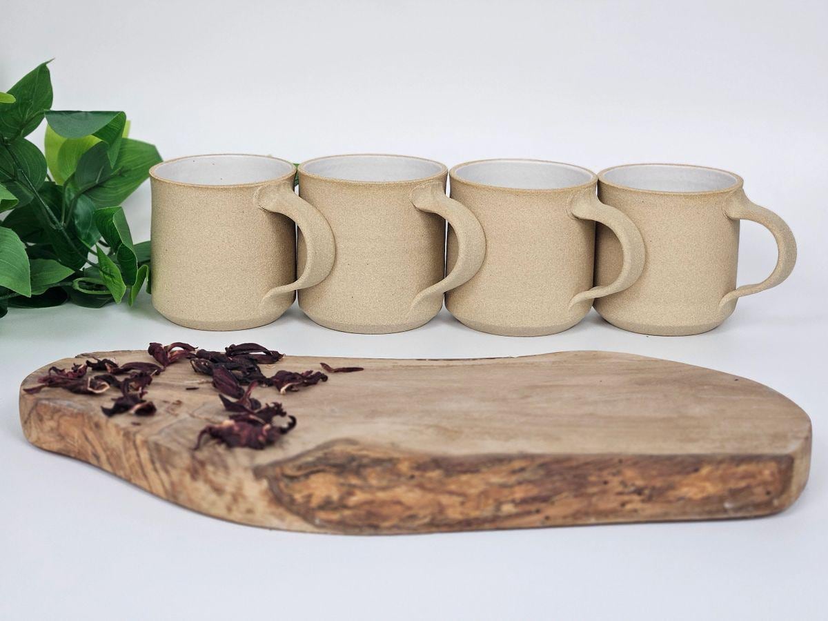 Handmade Ceramic Coffee Tea Mug Small Sandy White 8-10 oz Earthy Rustic Modern Aesthetic Unique Pottery Contemporary Dinnerware Stoneware