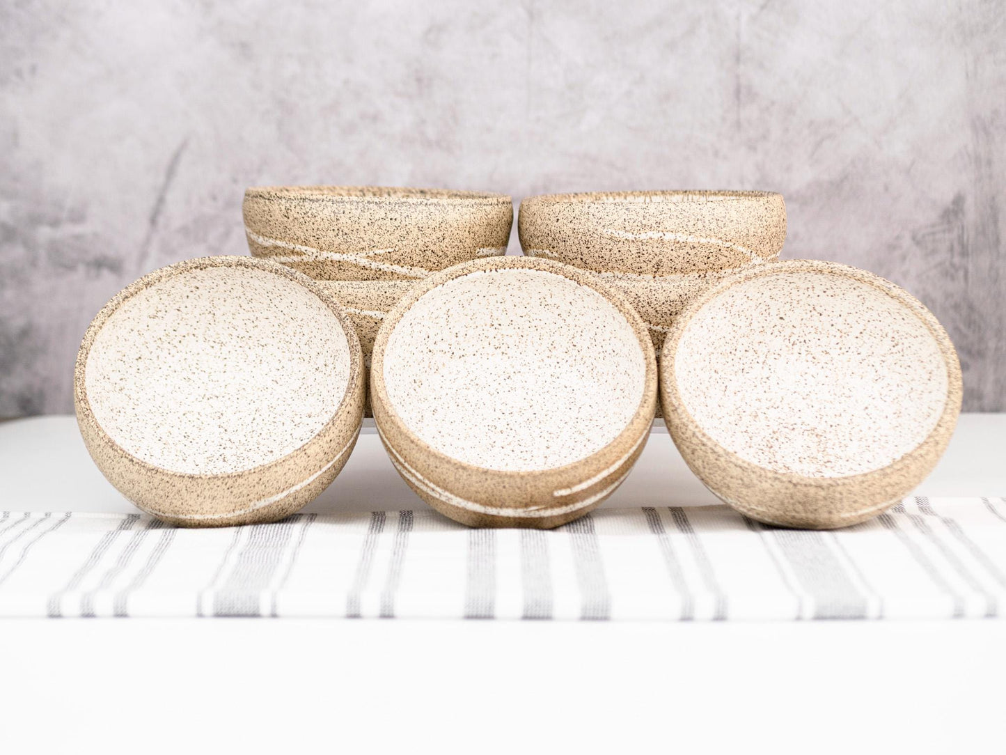 Breakfast Soup Salad Bowl: White Speckle with Trailing, Stoneware, Handmade Aesthetic Modern Cereal Oatmeal Bowl Stoneware Artisian Bowl