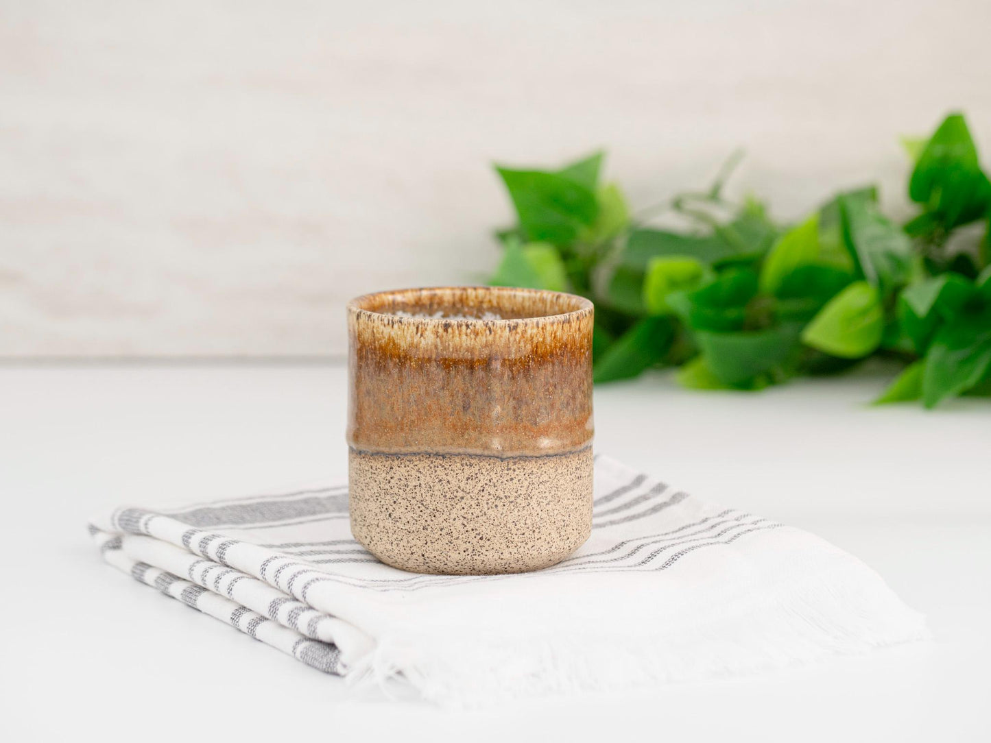 Handmade Ceramic Coffee Tea Office Mug Speckled Brown White 12-14 oz Earthy Modern Aesthetic Unique Pottery Contemporary Dinnerware Decor