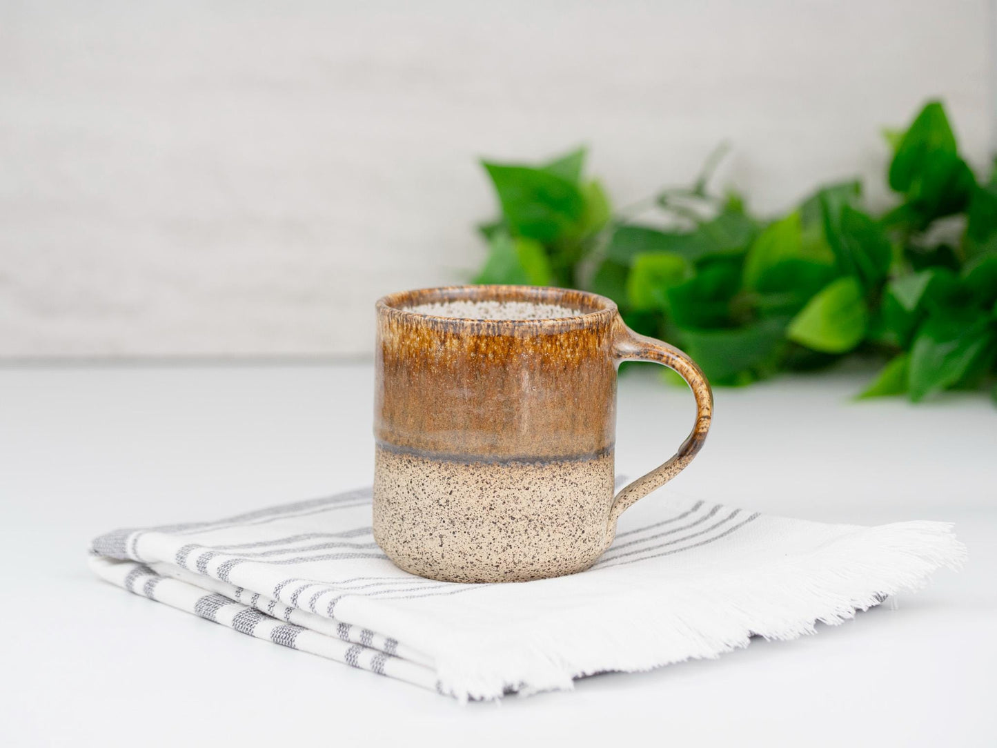 Handmade Ceramic Coffee Tea Office Mug Speckled Brown White 12-14 oz Earthy Modern Aesthetic Unique Pottery Contemporary Dinnerware Decor