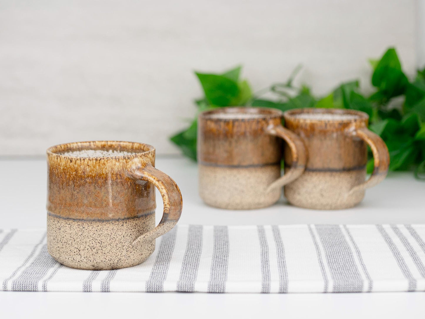 Handmade Ceramic Coffee Tea Office Mug Speckled Brown White 12-14 oz Earthy Modern Aesthetic Unique Pottery Contemporary Dinnerware Decor
