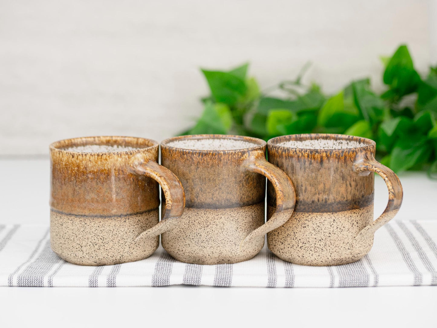 Handmade Ceramic Coffee Tea Office Mug Speckled Brown White 12-14 oz Earthy Modern Aesthetic Unique Pottery Contemporary Dinnerware Decor