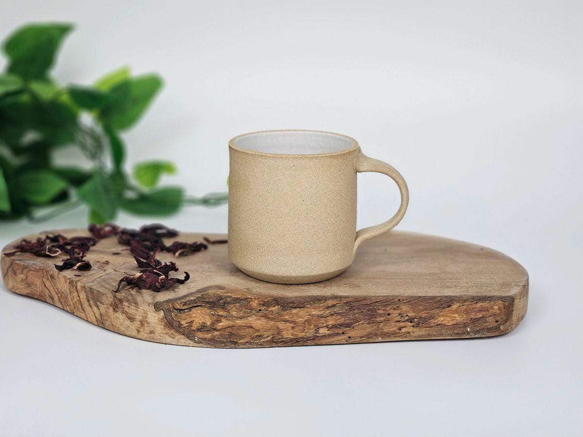Handmade Ceramic Coffee Tea Mug Small Sandy White 8-10 oz Earthy Rustic Modern Aesthetic Unique Pottery Contemporary Dinnerware Stoneware