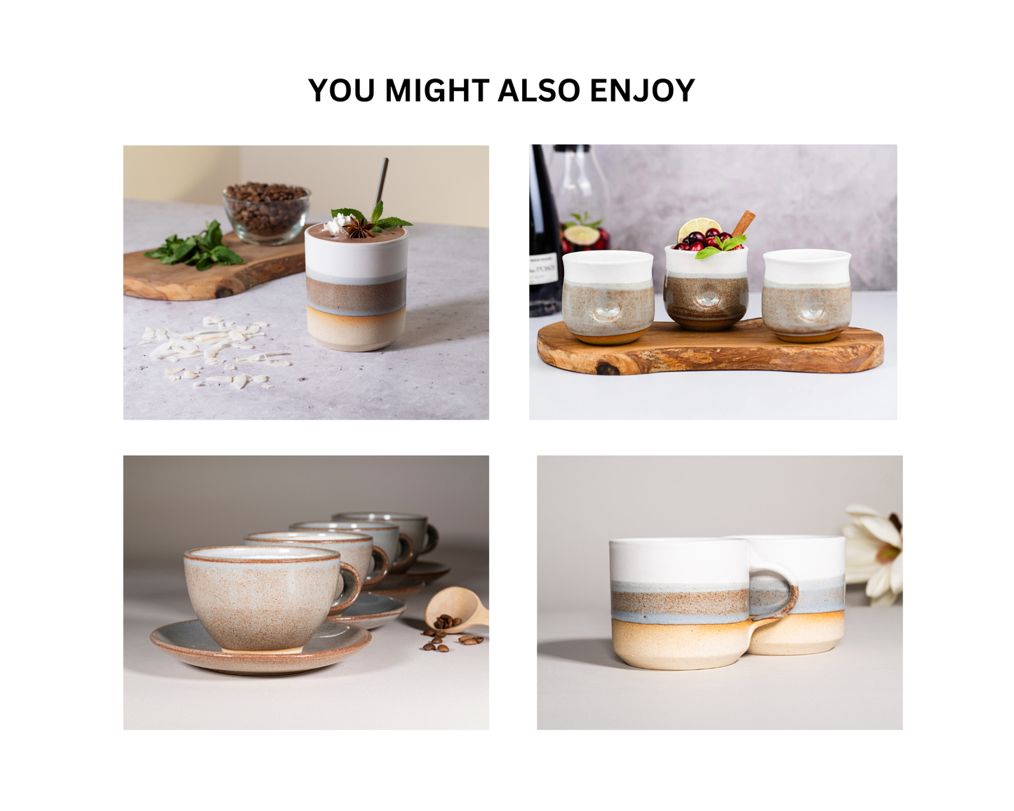 Ceramic Coffee Tea Mug with Handle Brown-Blue White 14 oz Stoneware