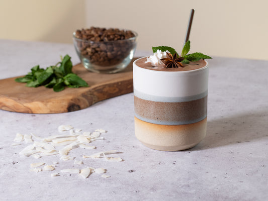 Smoothie Cup Brown Blue White 14 oz