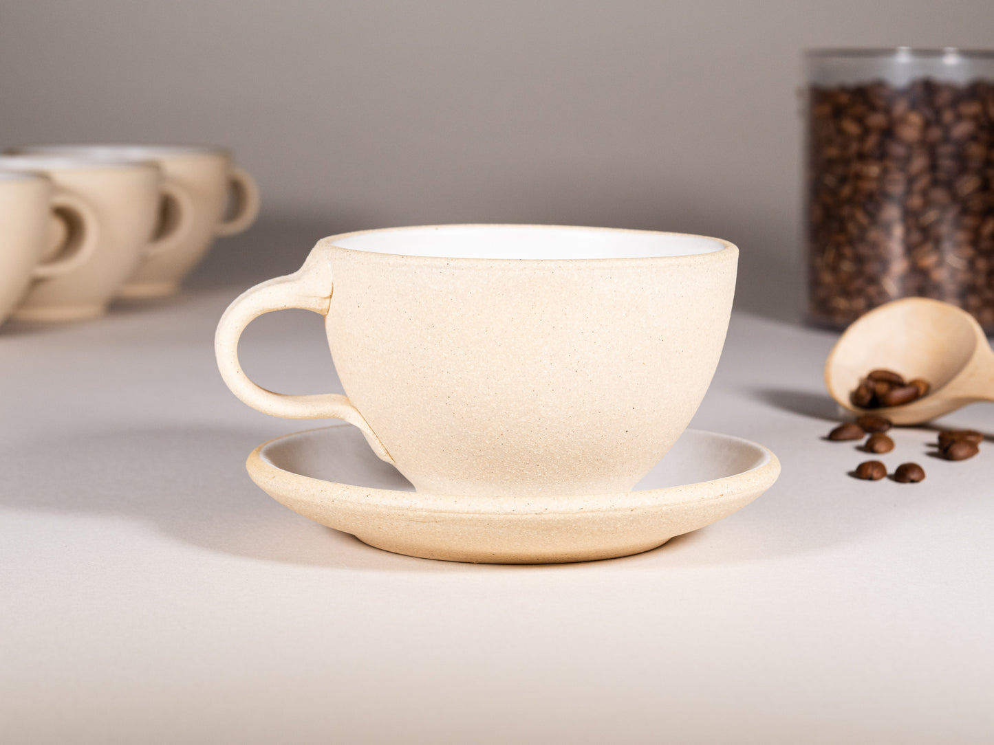 Latte/Cappuccino Cup with Handle: Sandy White, 200 ml, Stoneware