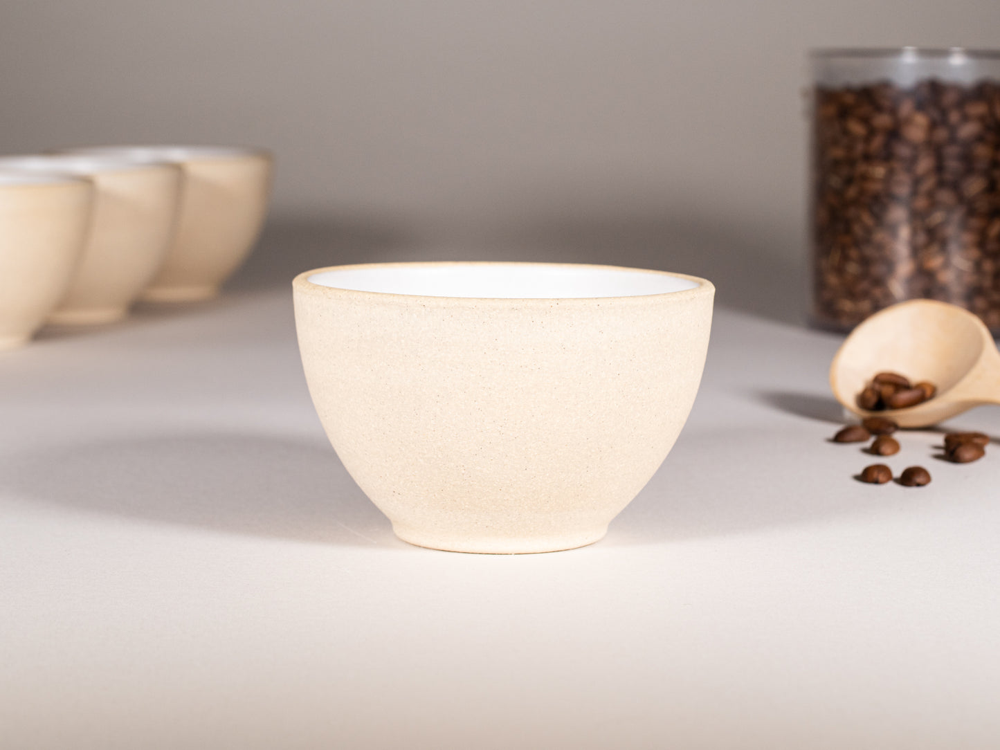 Latte/Cappuccino Cup without Handle, Cupping Bowl: Sandy White, 200 ml, Handmade, Stoneware