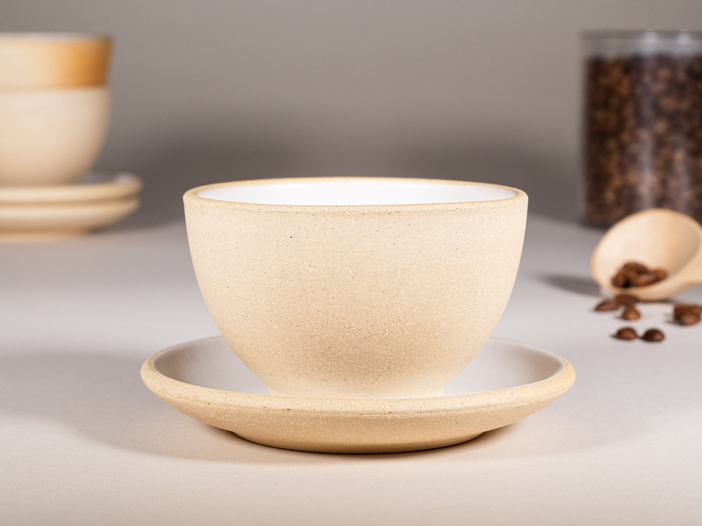 Latte/Cappuccino Cup without Handle, Cupping Bowl: Sandy White, 200 ml, Handmade, Stoneware
