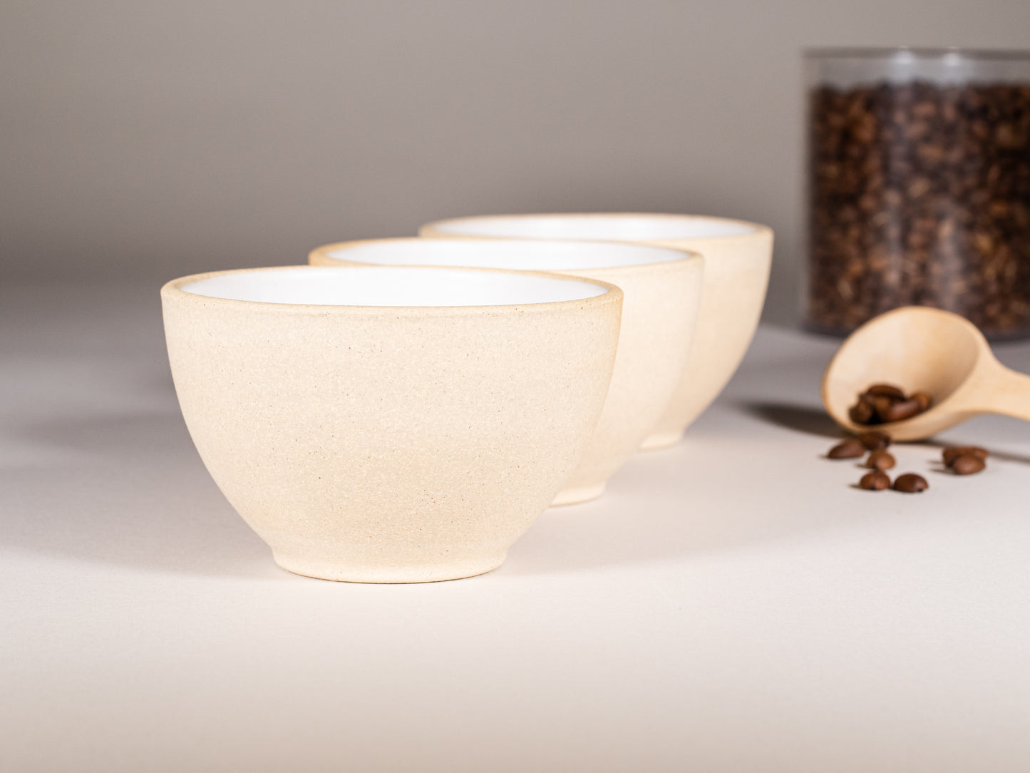 Latte/Cappuccino Cup without Handle, Cupping Bowl: Sandy White, 200 ml, Handmade, Stoneware
