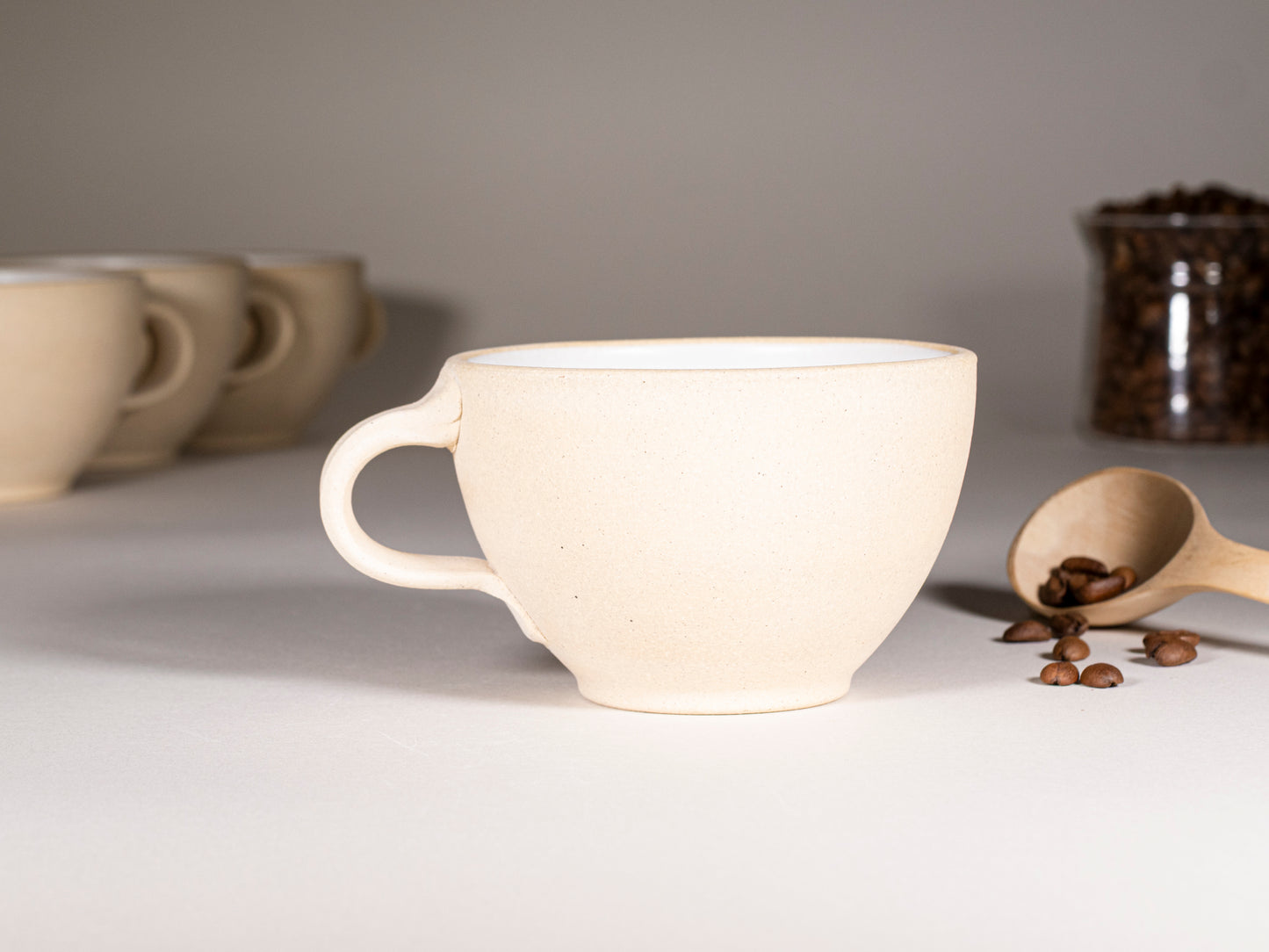 Cappuccino Cup, Latte Cup: Sandy/White, approximately 10 -12 oz, Stoneware