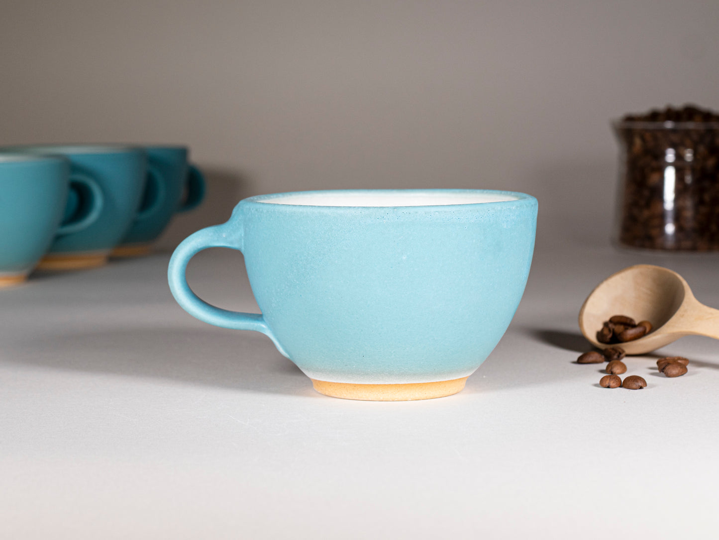 Cappuccino Cup, Latte Cup: Turquoise/White, approximately 10-12 oz, Stoneware