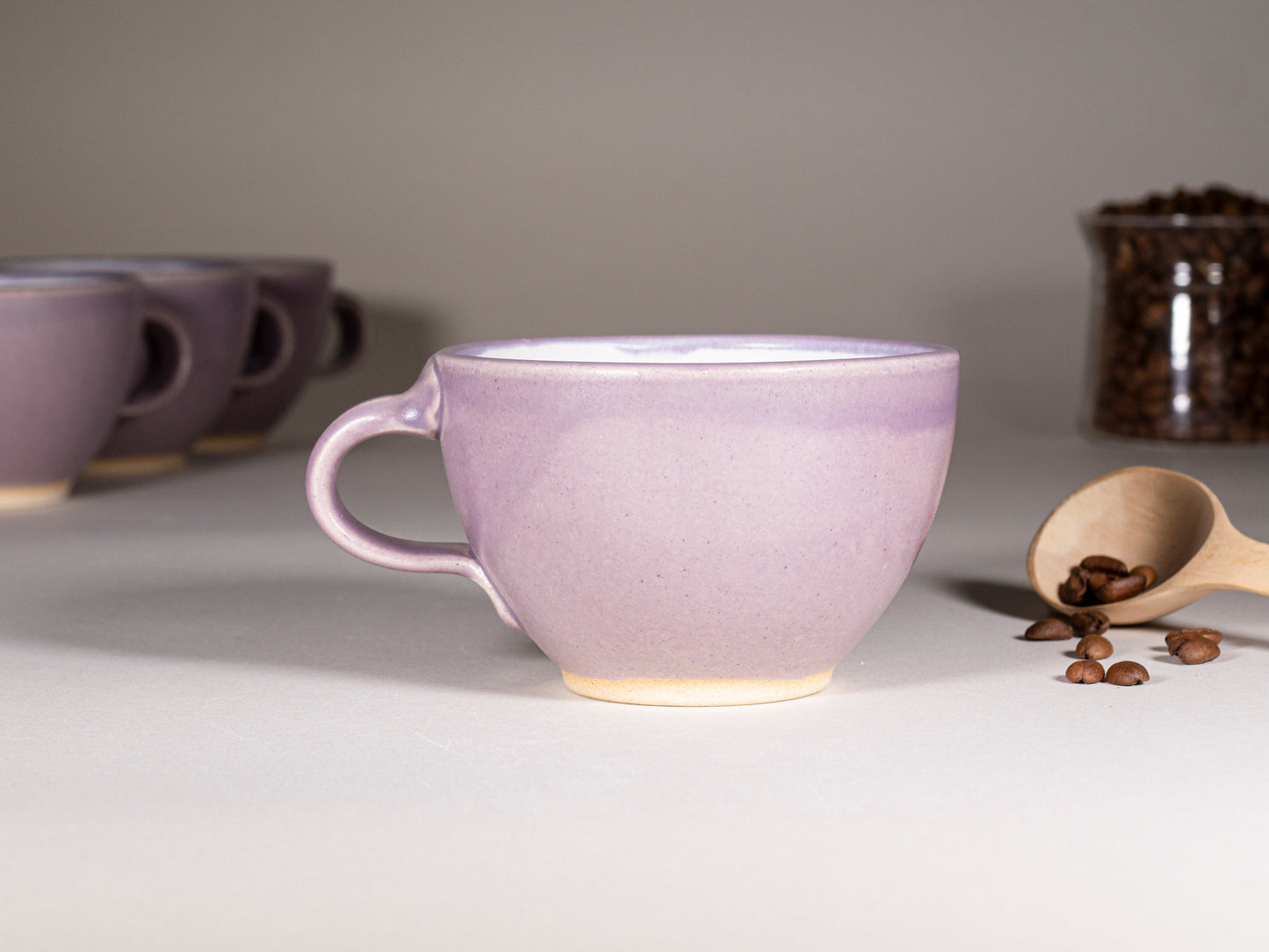Cappuccino Cup, Latte Cup: Purple/White, approximately 10 -12 oz, Stoneware