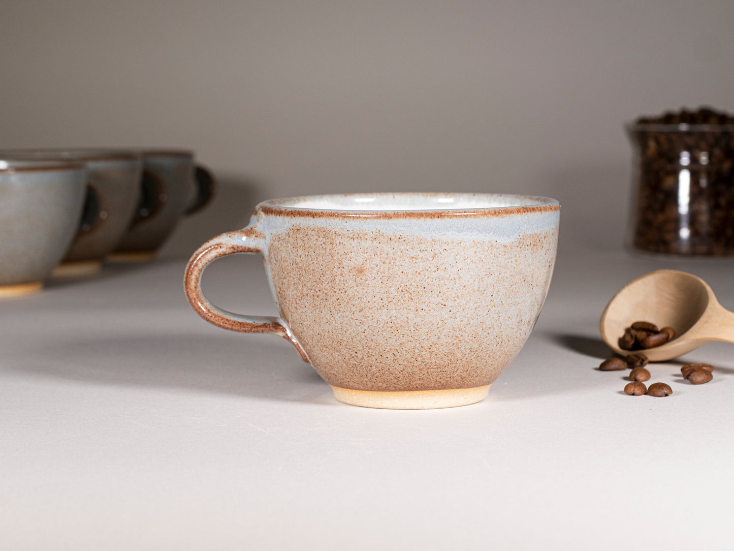 Cappuccino Cup, Latte Cup: Brown-Blue/White, approximately 10-12 oz, Stoneware