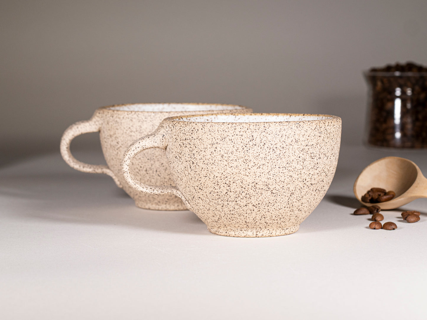 Cappuccino Cup, Latte Cup: Speckled/White, approximately 10-12 oz, Stoneware