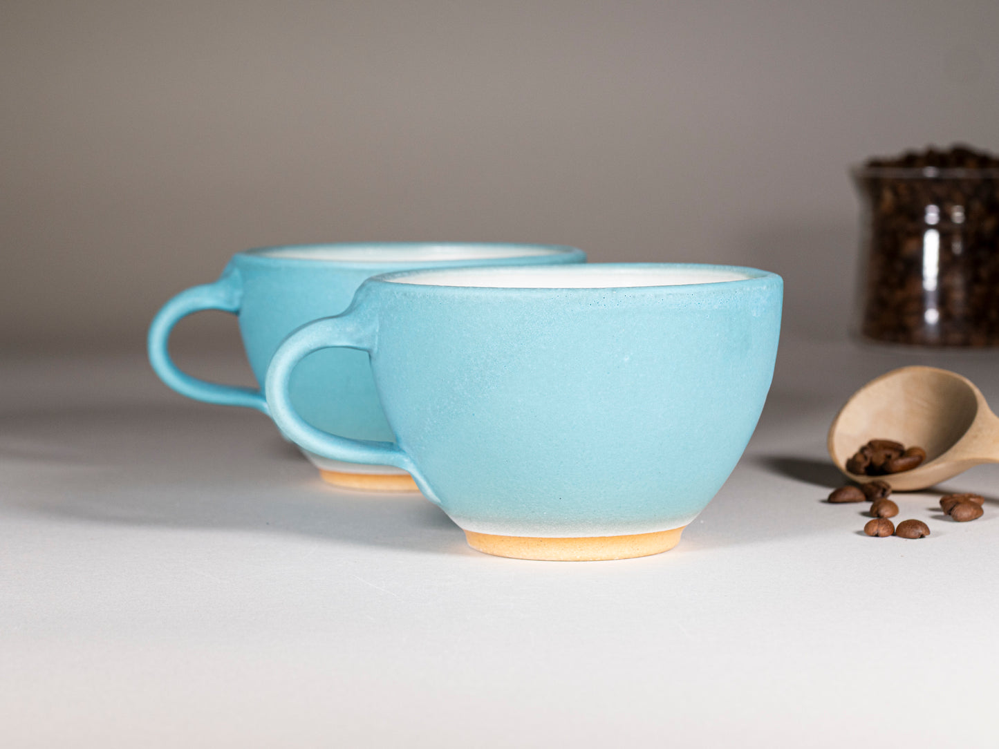 Cappuccino Cup, Latte Cup: Turquoise/White, approximately 10-12 oz, Stoneware
