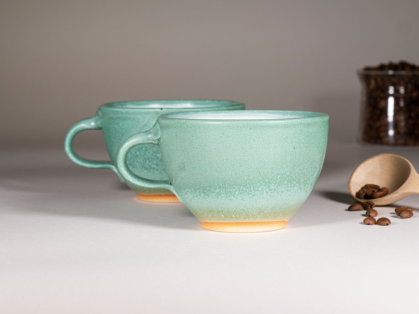 Cappuccino Cup, Latte Cup: Green/White, approximately 10 -12 oz, Stoneware