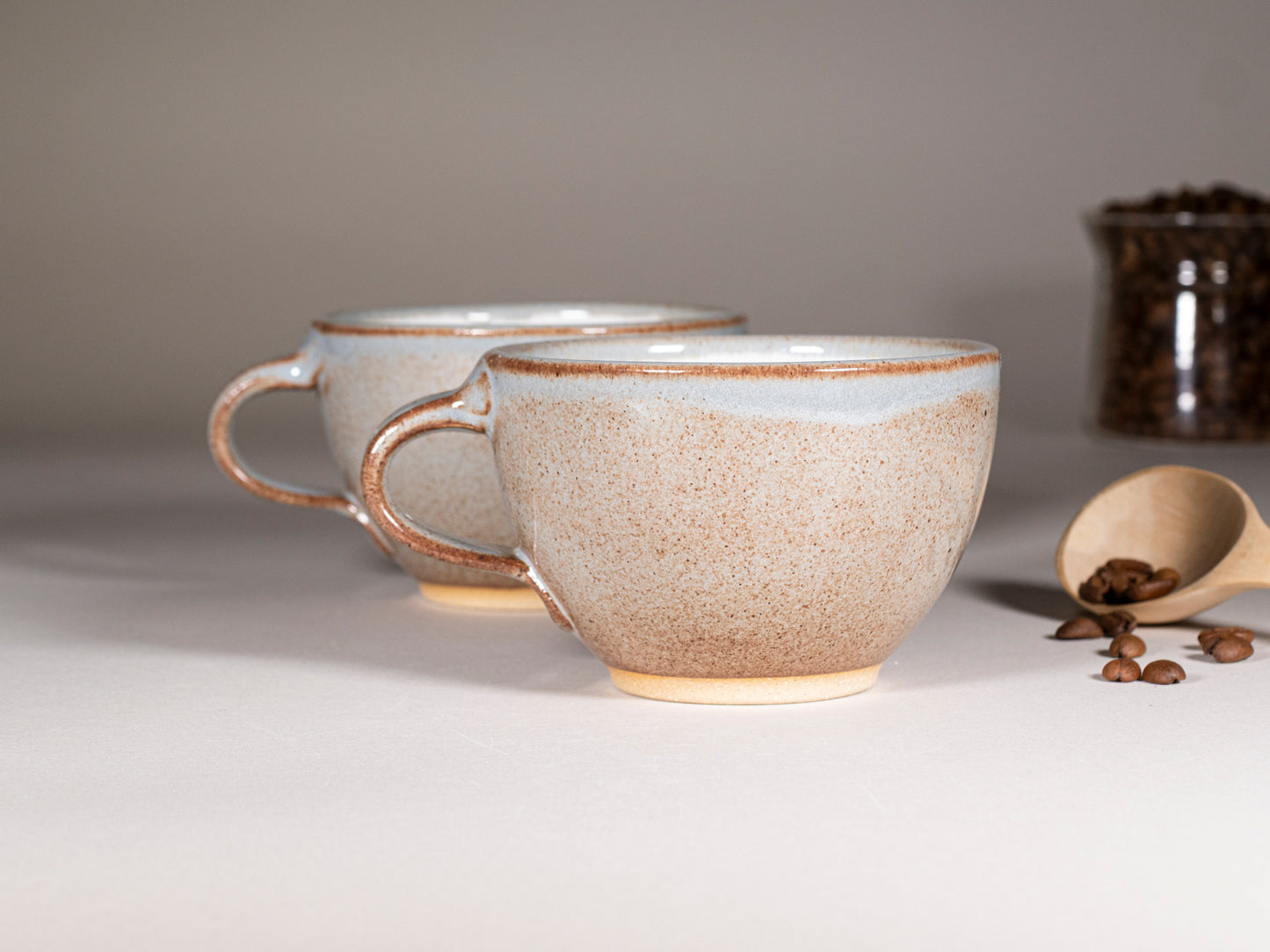 Cappuccino Cup, Latte Cup: Brown-Blue/White, approximately 10-12 oz, Stoneware