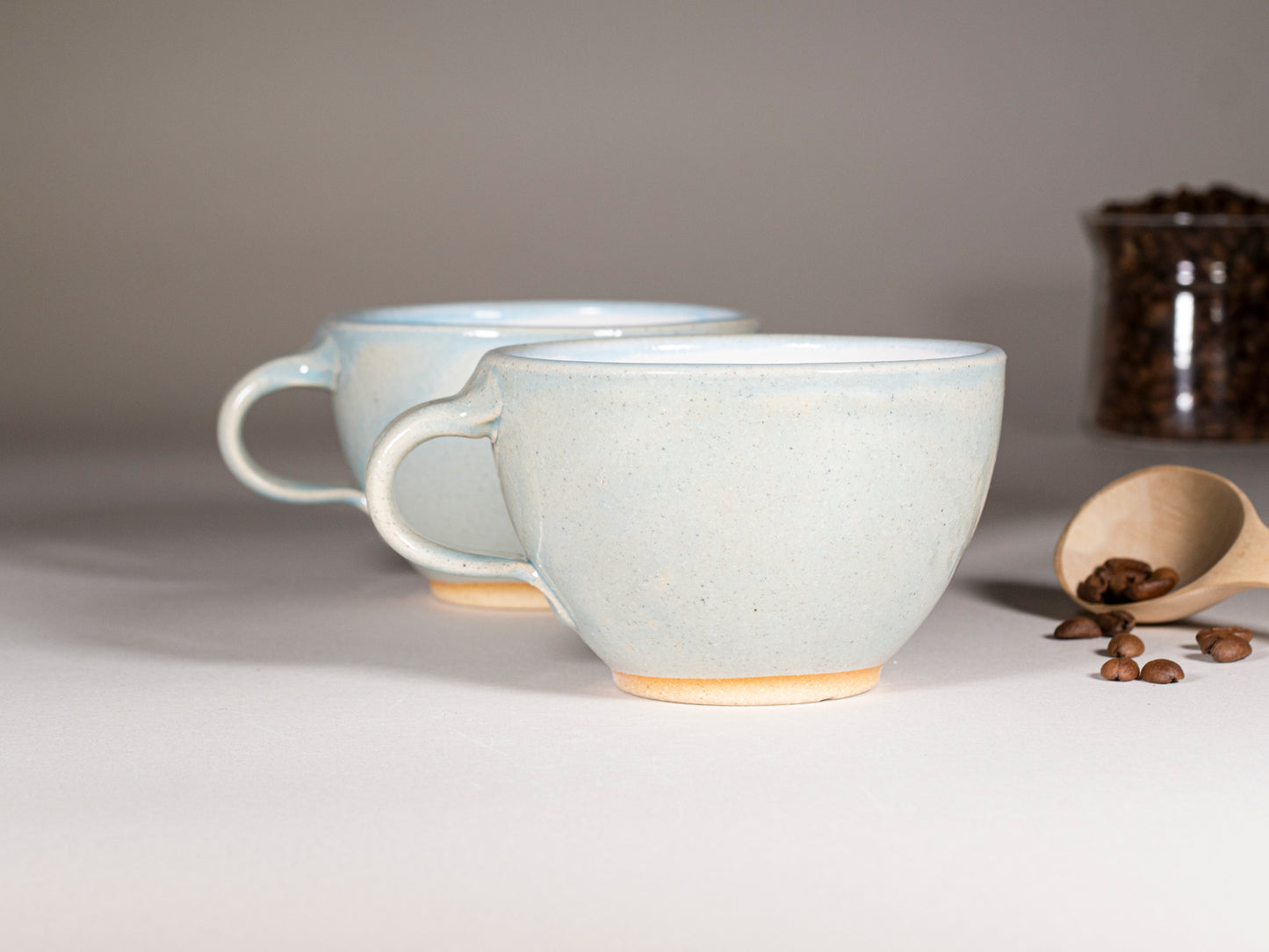 Cappuccino Cup, Latte Cup: Light Blue/White, 10-12 oz, Stoneware