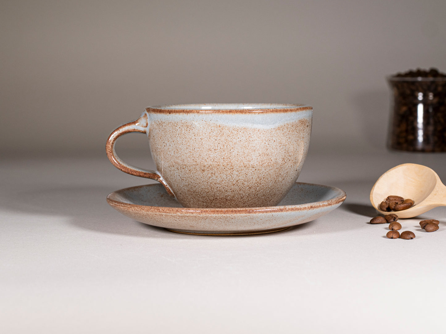 Cappuccino Cup, Latte Cup: Brown-Blue/White, approximately 10-12 oz, Stoneware