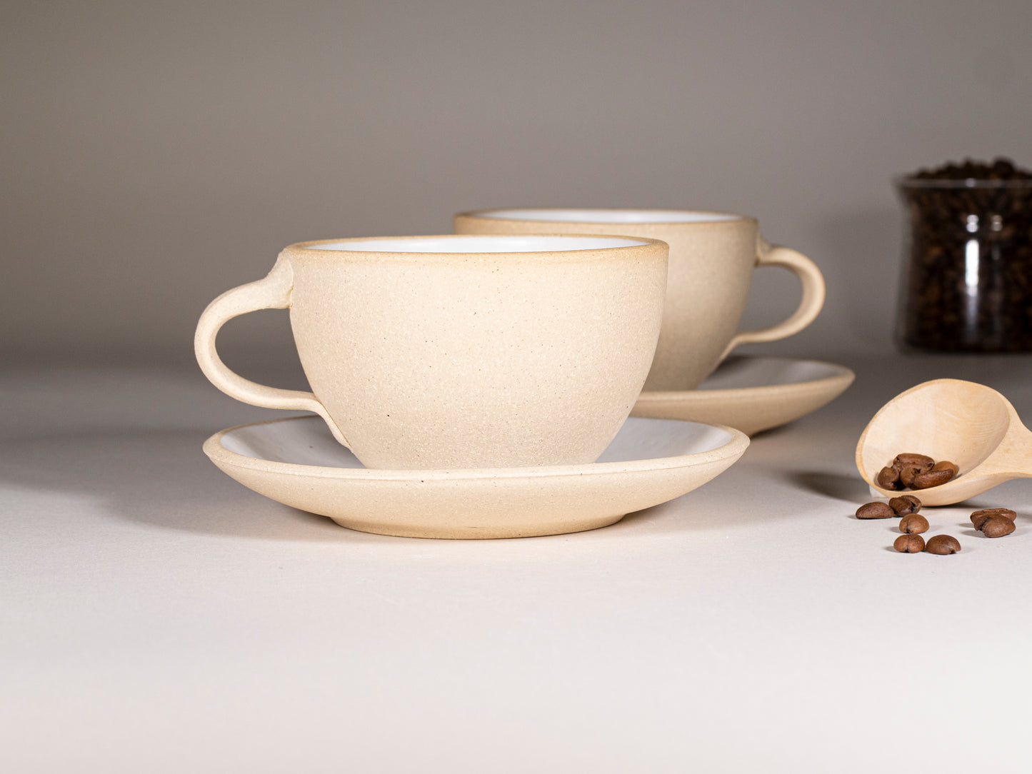 Cappuccino Cup, Latte Cup: Sandy/White, approximately 10 -12 oz, Stoneware