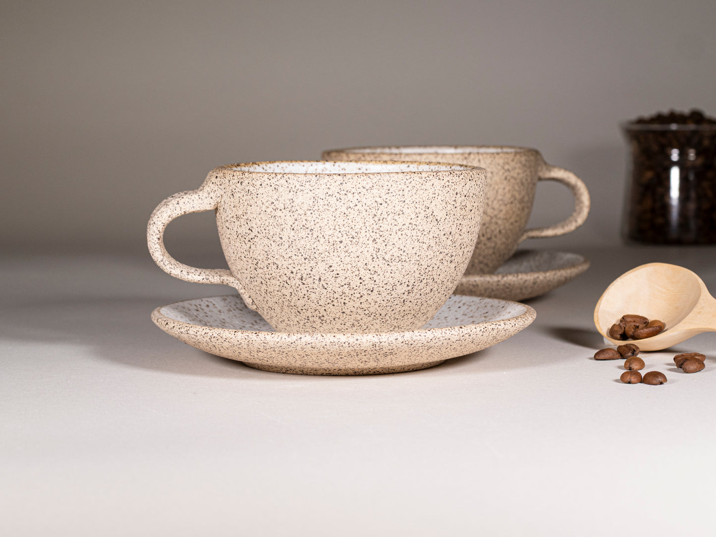 Cappuccino Cup, Latte Cup: Speckled/White, approximately 10-12 oz, Stoneware