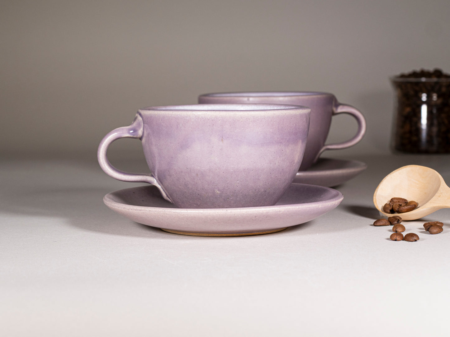 Cappuccino Cup, Latte Cup: Purple/White, approximately 10 -12 oz, Stoneware