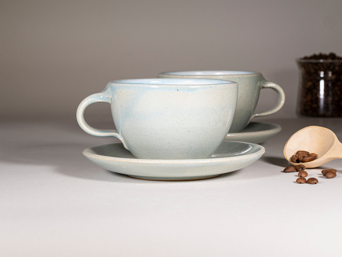 Cappuccino Cup, Latte Cup: Light Blue/White, 10-12 oz, Stoneware