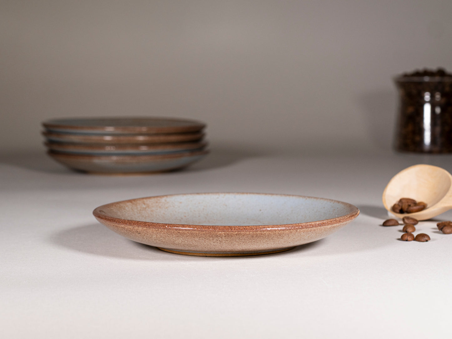 Cappuccino Cup, Latte Cup: Brown-Blue/White, approximately 10-12 oz, Stoneware