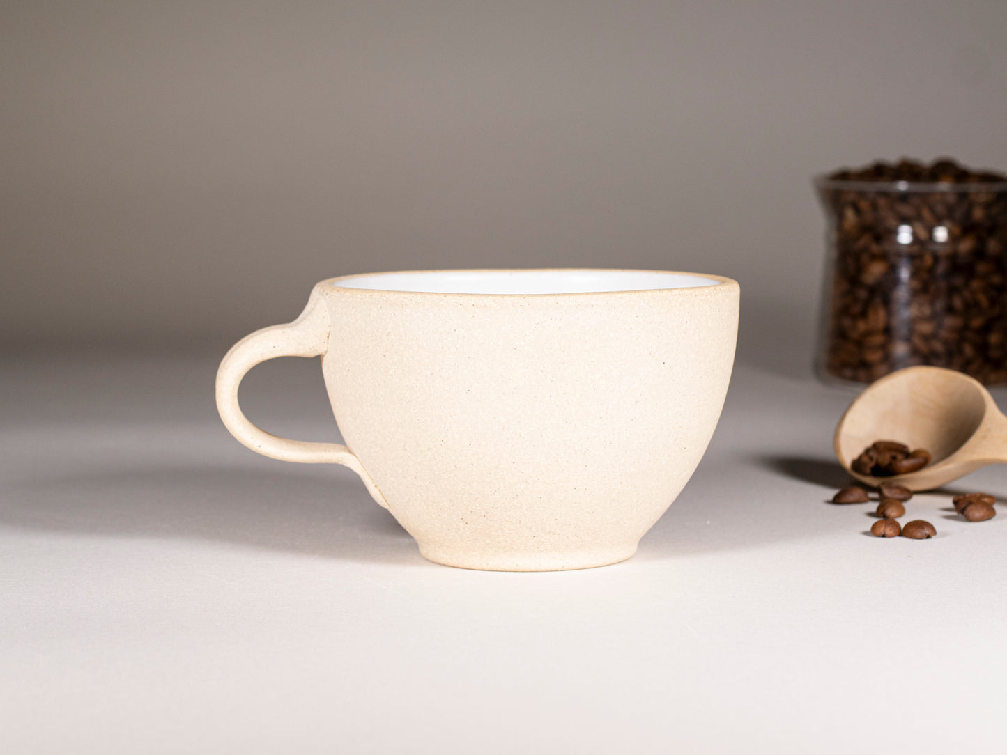 Cappuccino Cup, Latte Cup: Sandy/White, approximately 10 -12 oz, Stoneware