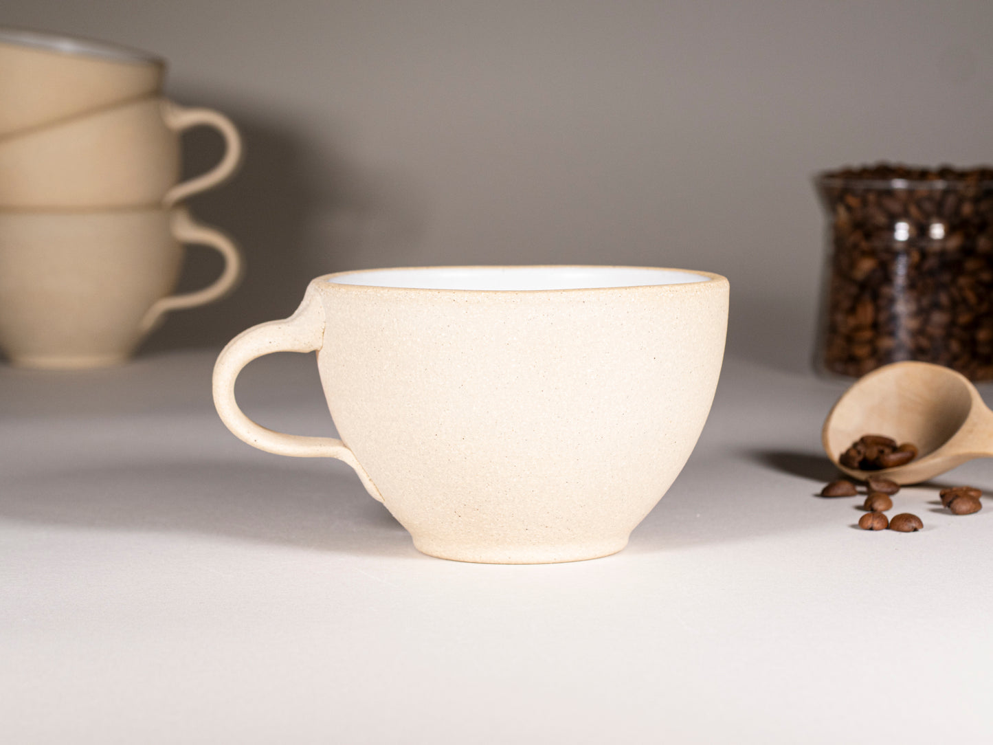 Cappuccino Cup, Latte Cup: Sandy/White, approximately 10 -12 oz, Stoneware