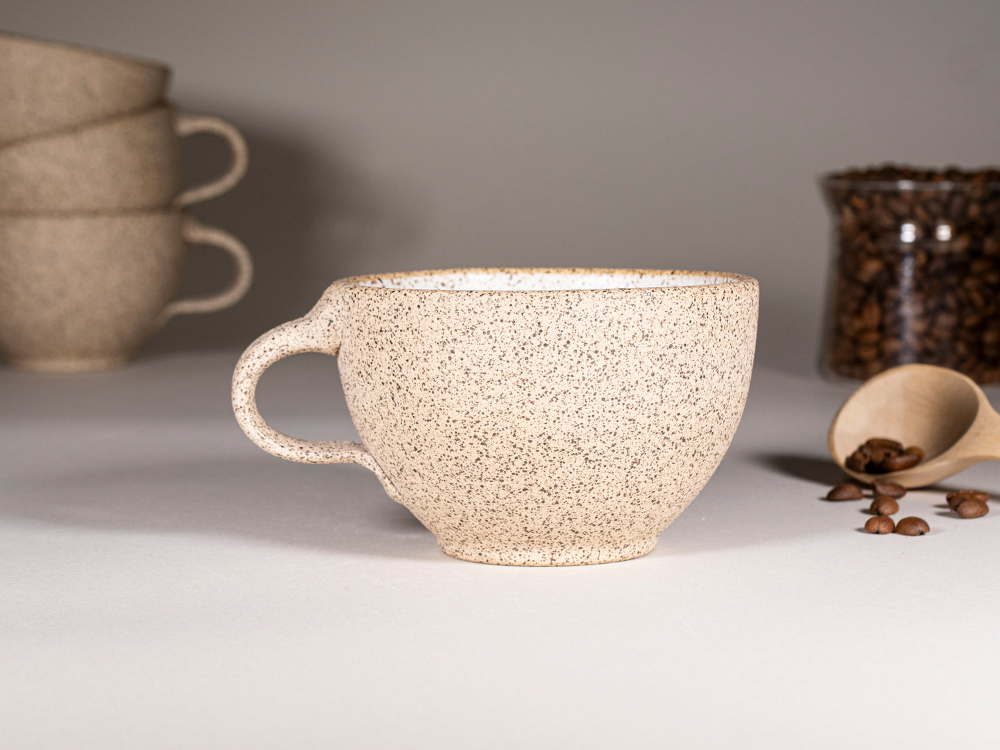 Cappuccino Cup, Latte Cup: Speckled/White, approximately 10-12 oz, Stoneware