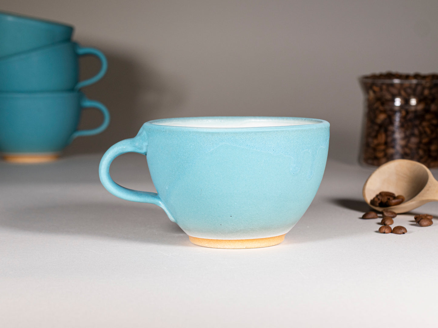 Cappuccino Cup, Latte Cup: Turquoise/White, approximately 10-12 oz, Stoneware
