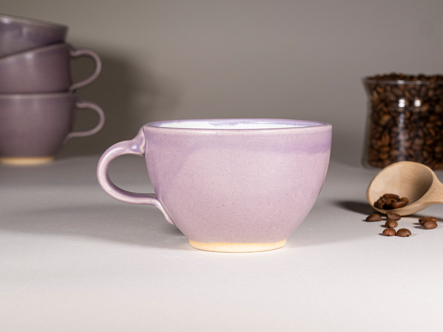 Cappuccino Cup, Latte Cup: Purple/White, approximately 10 -12 oz, Stoneware