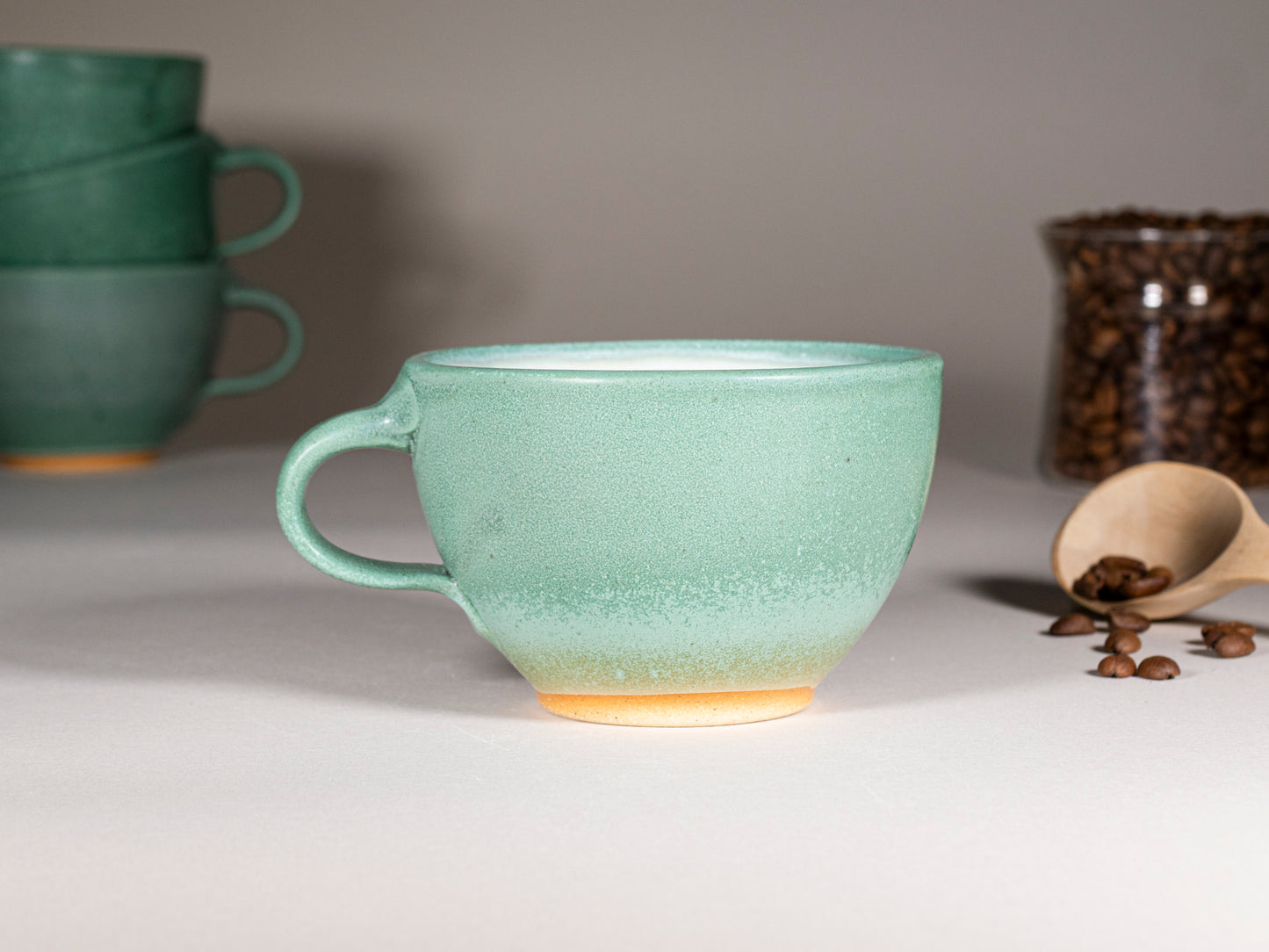 Cappuccino Cup, Latte Cup: Green/White, approximately 10 -12 oz, Stoneware