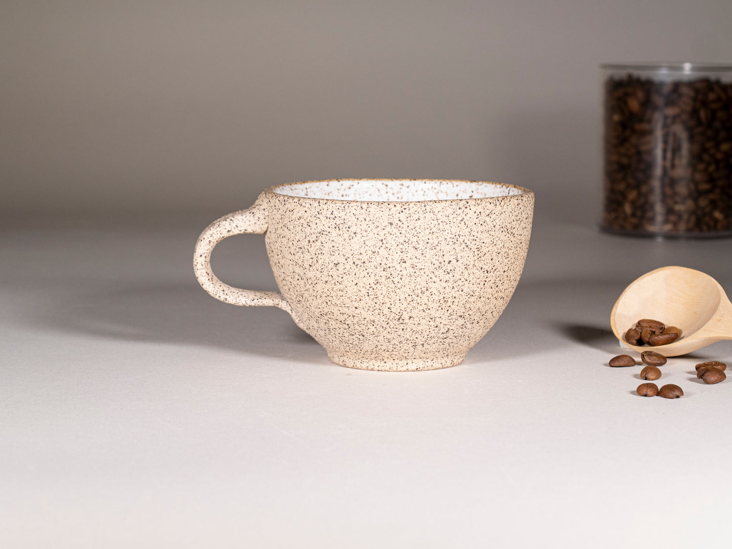 Cappuccino Cup, Latte Cup: Speckled/White, approximately 10-12 oz, Stoneware