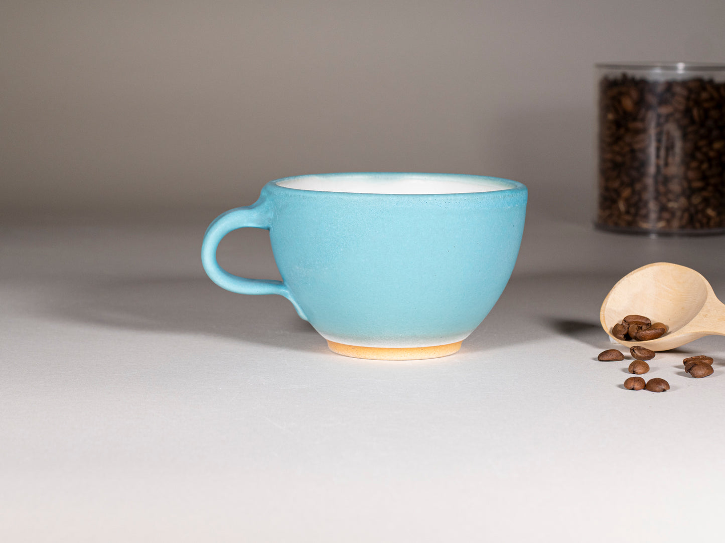 Cappuccino Cup, Latte Cup: Turquoise/White, approximately 10-12 oz, Stoneware
