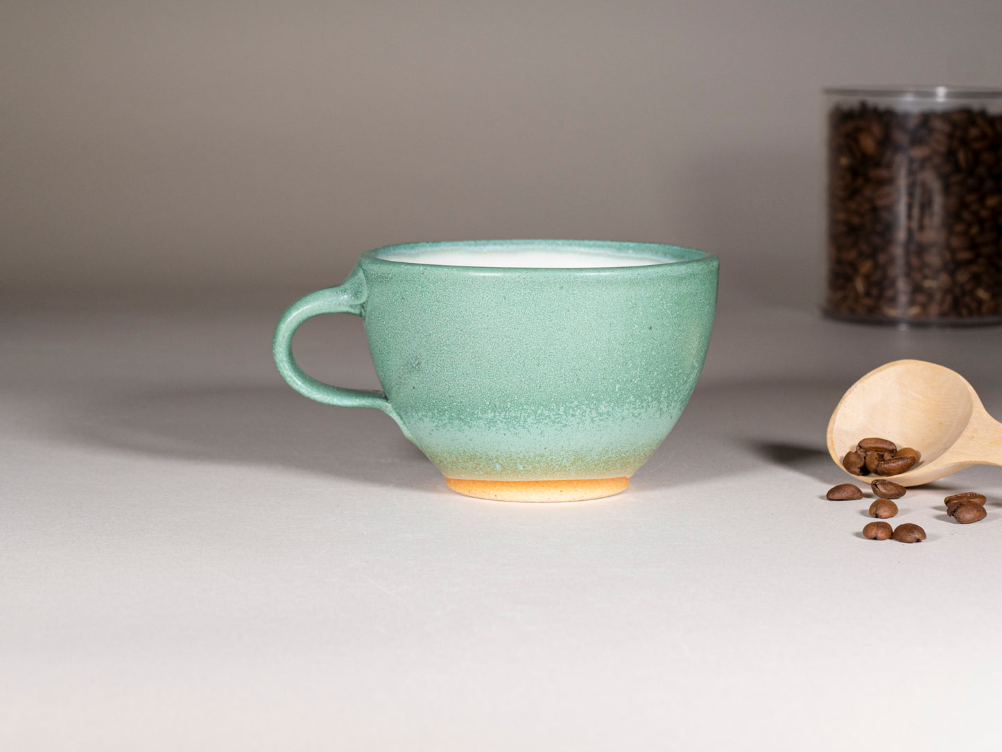 Cappuccino Cup, Latte Cup: Green/White, approximately 10 -12 oz, Stoneware