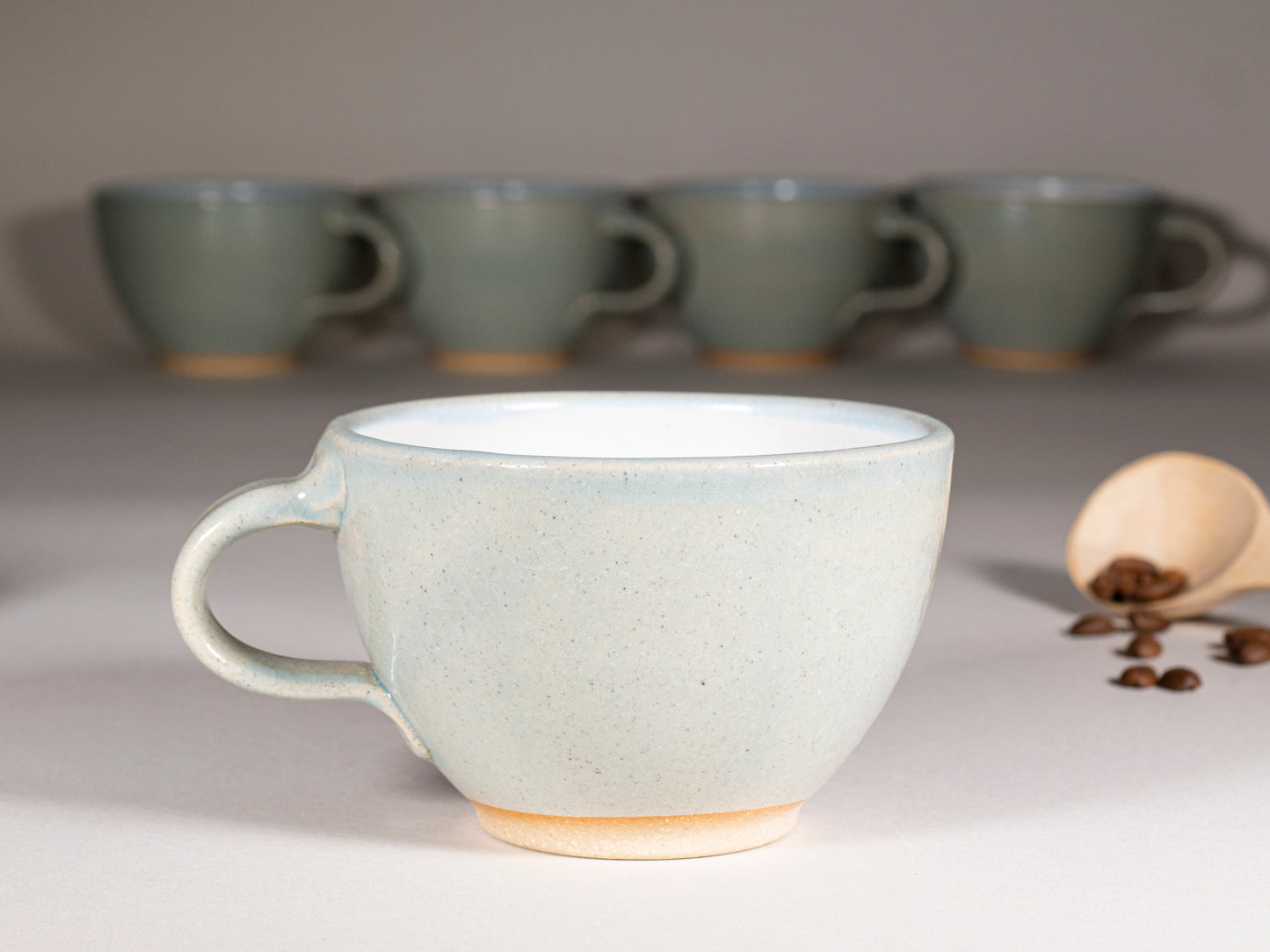 Cappuccino Cup, Latte Cup: Light Blue/White, 10-12 oz, Stoneware