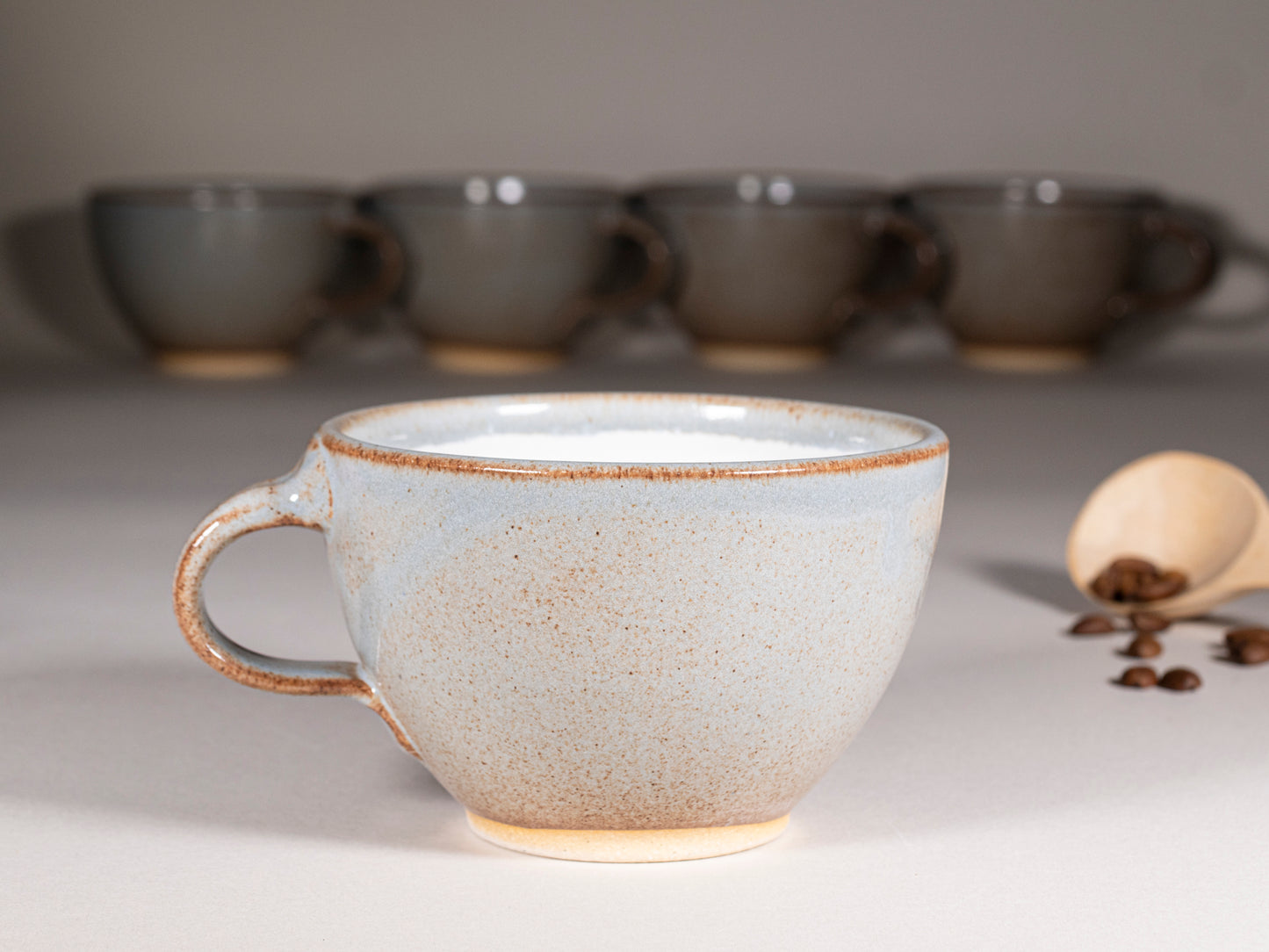 Cappuccino Cup, Latte Cup: Brown-Blue/White, approximately 10-12 oz, Stoneware